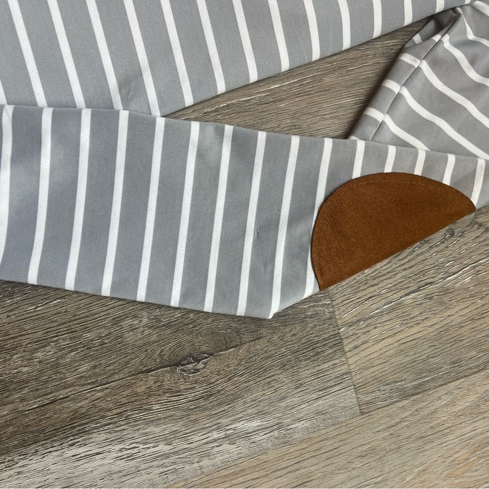 Striped Athletic Material Elbow Patch Long Sleeve… - image 3